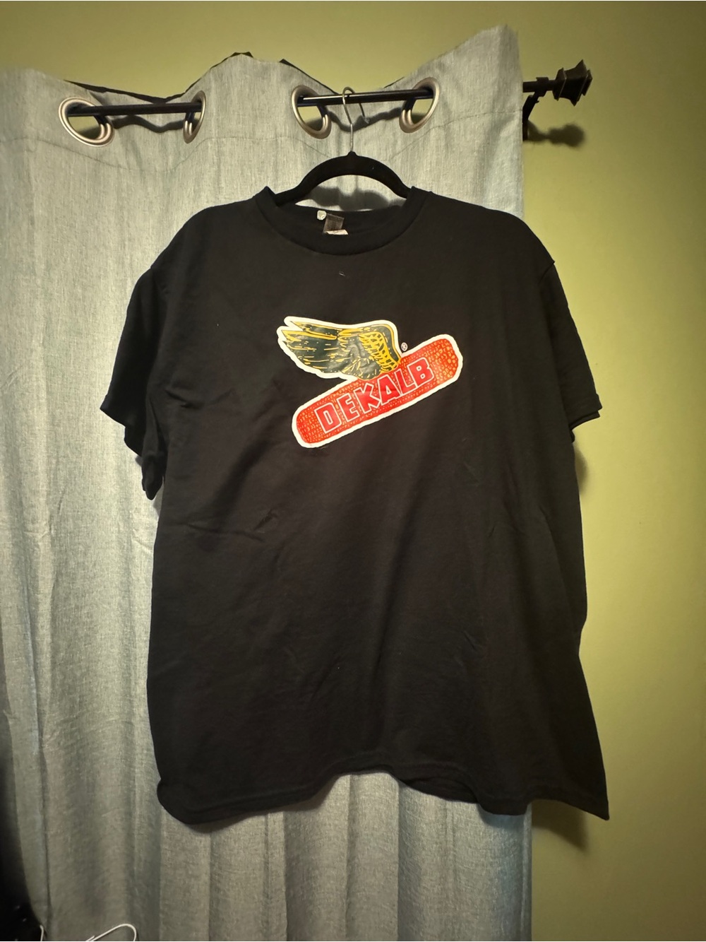 Free- Gildan Black Tee with Yellow Wing and Red Dekalb Patch